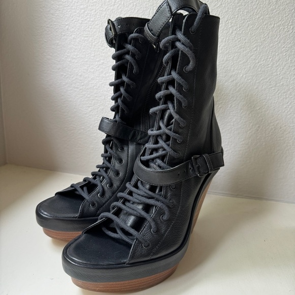 Ann Demeulemeester lace up wedge ankle boots. - Picture 2 of 7